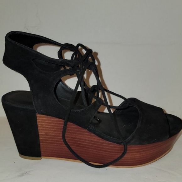 REBECCA MINKOFF STRAPPY WEDGE PLATFORM SANDALS SZ 8 BLACK SUEDE main image 4